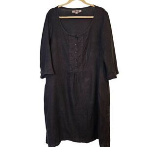 Flax dress, black linen midi. Size M.